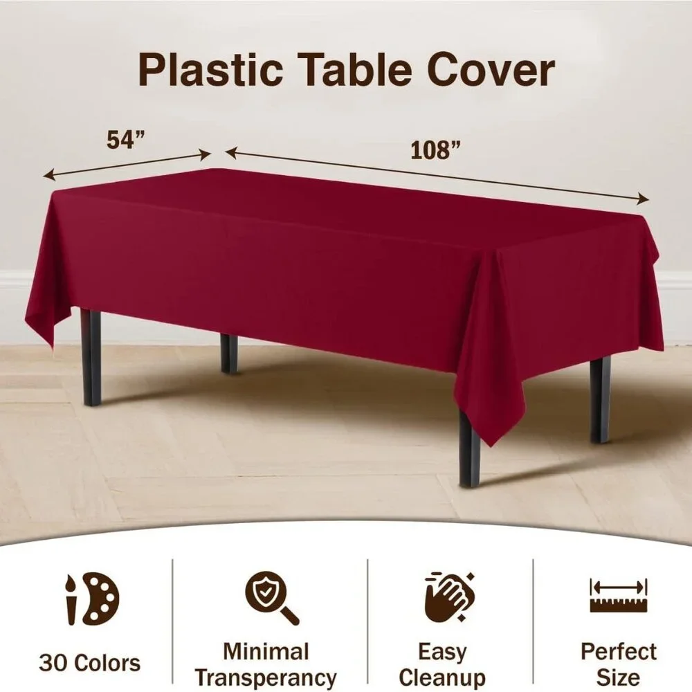 Heavy Duty Burgundy Plastic Tablecloth 54in x 108in - Ideal for All Occasions